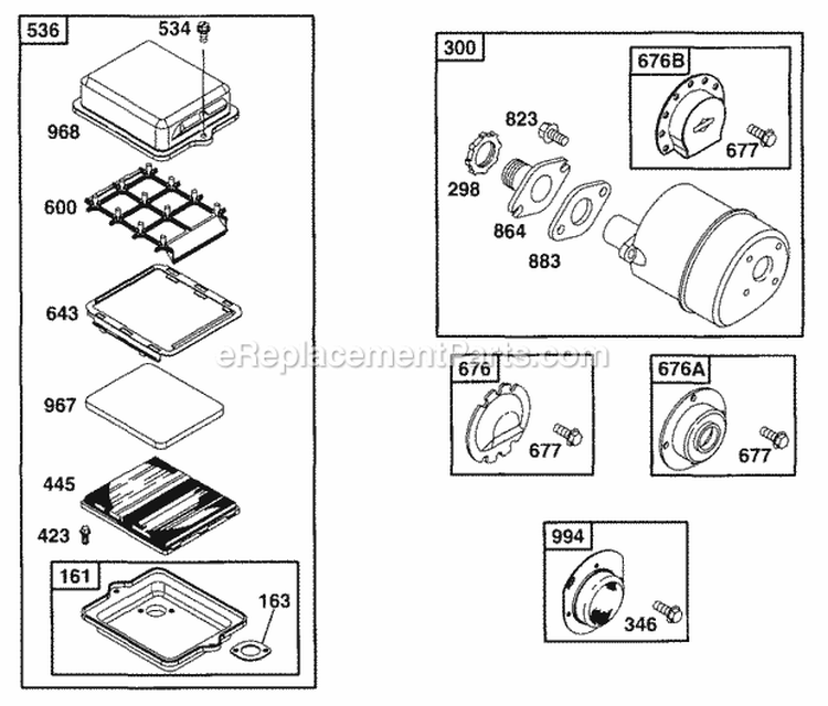 Air Cleaner Muffler Diagram and Parts List for 090202-0104-01  Briggs and Stratton Engine